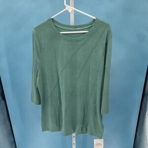 Women's Green Knit 3/4 Sleeve Pullover Top Crew Neck Solid RP6293 Size XL